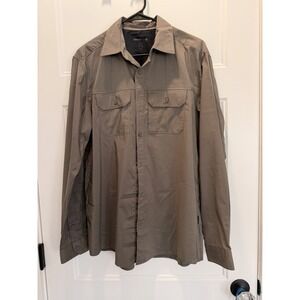 Swiss Tech Button Down Shirt Performance Long Sleeve Breast & Zip Pocket Brown M
